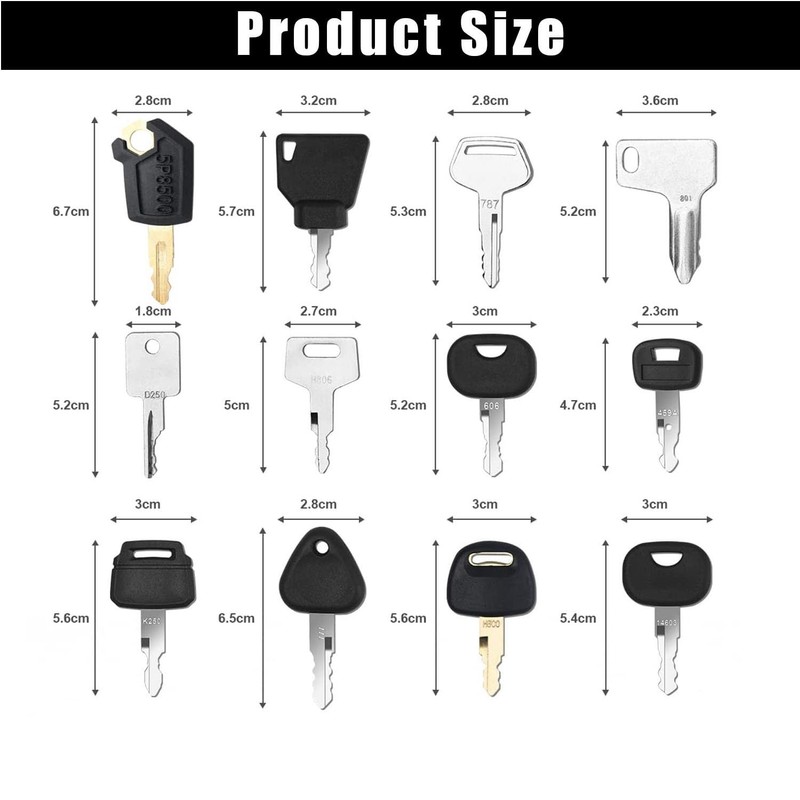 12 Pack Ignition Start Key Kit, Replacement Excavator Key Start