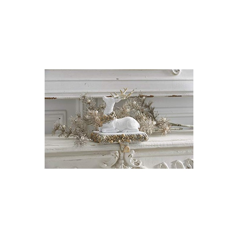 K&K Interiors 8 Inch White and Gold Glittered Sitting Reindeer