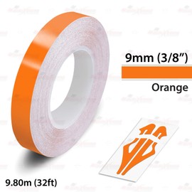 ORANGE, 3/8" | 9mm, Self-Adhesive Vinyl Pin Stripe Line Decal Sticker Tape, Length 32ft | 9.80m, Suitable for Cars, Vans, Motorcycles, Bikes, Models, Tuning & Styling, and much more