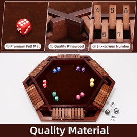 YOOWIND Shut The Box Game Wooden Board 6-Way with Carry Bags and 16 Dice, Portable Close The Box Game for 1-6 Players, Math Educational Game for Kids, Adults (Instruction Included)