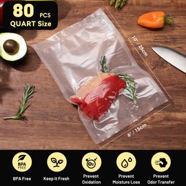 WECUTE Vacuum Food Bags, Professional Foil Bags for All Vacuum Sealer and Sous Vide Freezer Bags, Vacuum Bags for Food, Shrink Bags, BPA-Free (15 x 25 cm, 80 Bags)