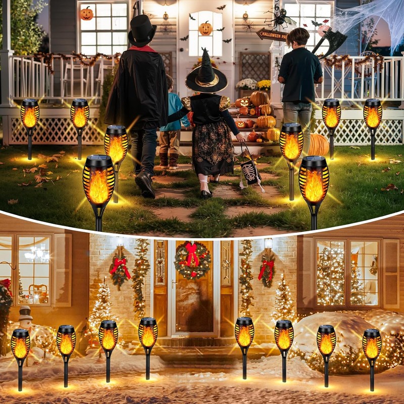 Solar Torch Lights Outdoor Flickering Flame for Halloween Decorations