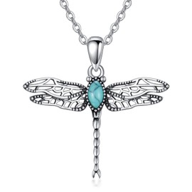 VONALA Dragonfly Necklace for Women Sterling Silver Dragonfly Turquoise/Moonstone/Moss Agate/Aquamarine Necklace Pendant Dragonfly Jewellery Gifts for Her Women Teenager Girls, Sterling Silver,