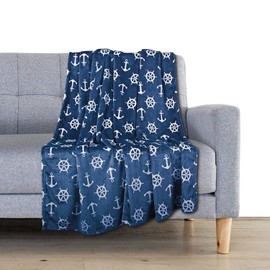 Delindo Lifestyle Nautic Blue Microfibre Fleece Blanket 150 x 200 cm Fluffy Soft Maritime Blanket for Adults and Children