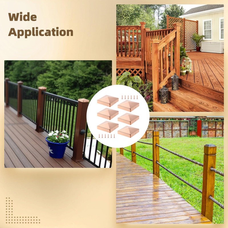6 Pcs 3.5" x 3.5" Solid Copper Post Cap Fence