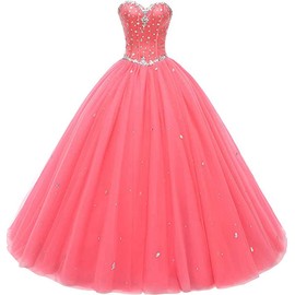 Likedpage Women's Sweetheart Ball Gown Tulle Quinceanera Dresses Prom Dress (US12, Coral) … …
