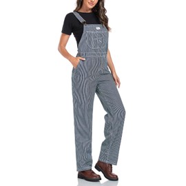 HISEA Women's Hickory Stripe Bib Overalls, Womens Relaxed Fit Overalls with Adjustable Straps and Convenient Tool Pockets