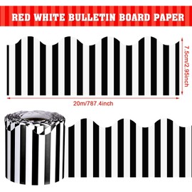 65 Feet Scalloped Bulletin Board Border Self Stick Classroom Striped Borders Wavy Line Border for Bulletin Cork Board Desk Classroom Graduation Party Supplies Decor (Black and White Stripes)