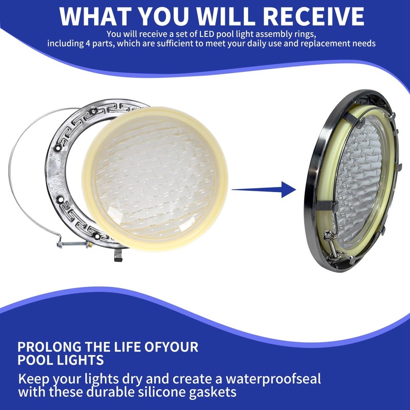 Pool Light Ring Replacement Set of 4, Pool Light Gasket,