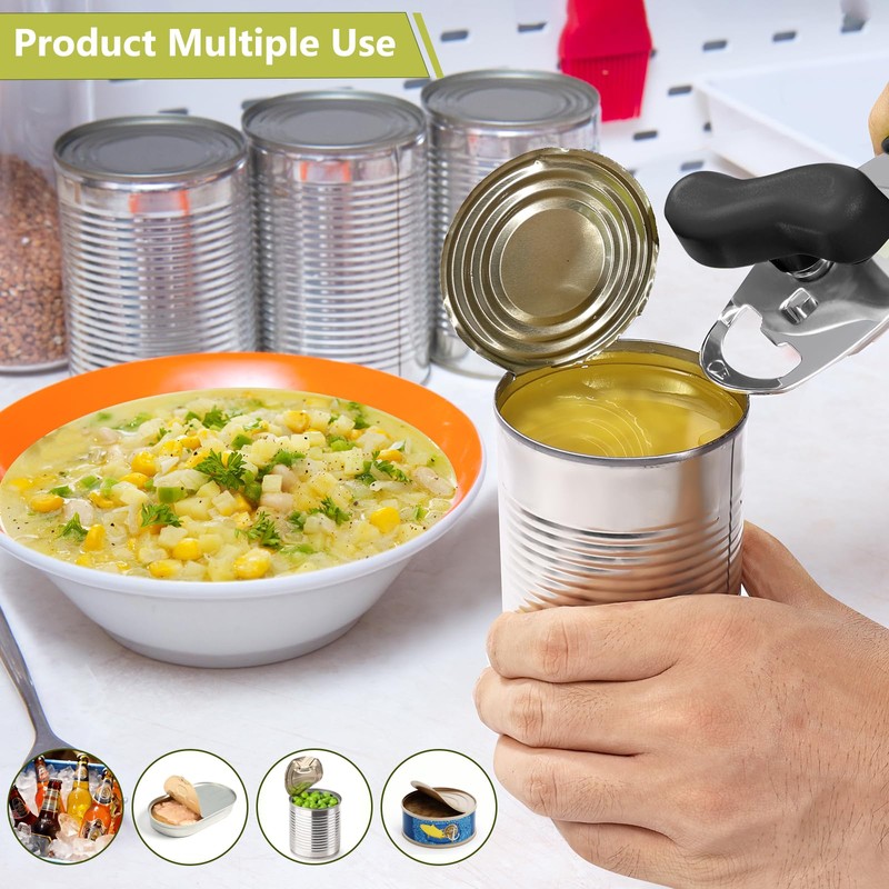 Tin Opener, Lychico 4-in-1 Can Opener Handheld Heavy Duty Stainless