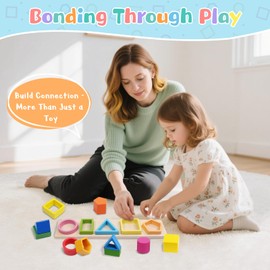 Children's Wooden Sorting & Stacking Toy, Montessori Toy Shape Colour Recognition Blocks Matching Fine Motor Skills Learning Toy Early Educational Learning Puzzle as a Gift for 1, 2, 3 Years Boys