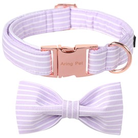 ARING PET Dog Collar-Cute Lavender Dog Collar with Bow, Adjustable Girl Bowtie Dog Collar Puppy Collars with Metal Buckle for Small Medium Large Dogs