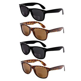 Wise Eyewear 4 Pair Bifocal Sunglasses Reading Glasses - Men and Women - Outdoor Readers (2 Black, 2 Tortoise, +1.25)