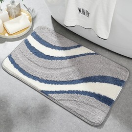 Modern Simple Bath Rugs, Non-Slip Bathroom Mat, Abstract Aesthetic Design, Thickened Microfiber Bath Rug, Super Absorbent Washable Bath Mat, Art Style Decor Floor Mat for Bathroom (Grey, 40x60 cm)