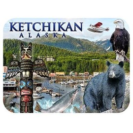 Saddle Mountain Souvenir Alaska Wildlife & Plane Magnet, Multi Color, Rustic, Nature-Inspired, Colorful, 4x3 inches, 1 Count