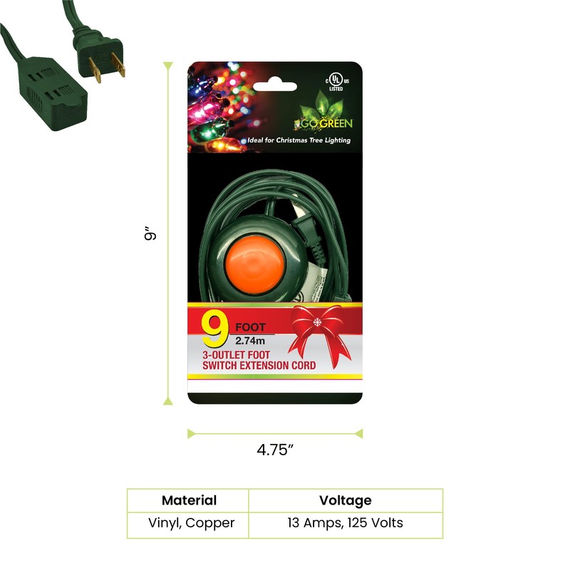 GoGreen Power (GG-24510GN) 3-Outlet Foot Switch Extension Cord, 16/2 SPT-2