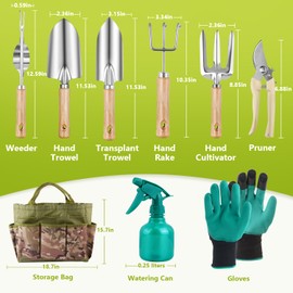 Gardening Tool Set of 8 PCS, Saraily Heavy Duty Gardening Tool Set with Durable Garden Tools Organizer Handbag, Non-Slip Rubber Gloves, Ideal Garden Gifts for Women, Mom