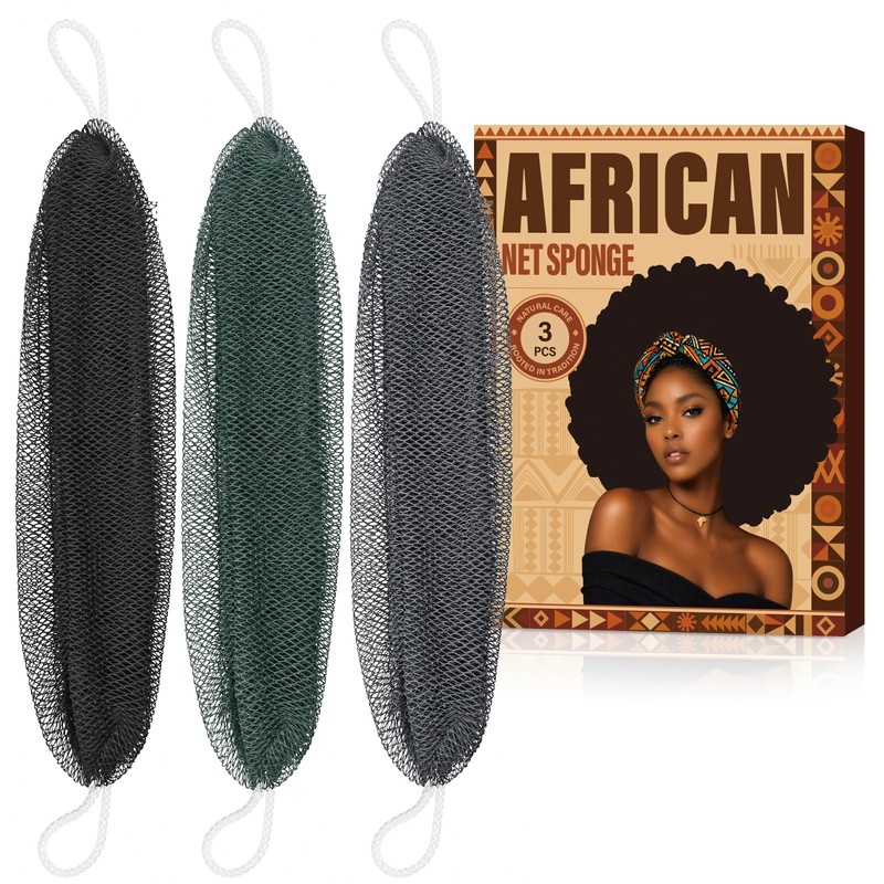 3 Pcs African Net Sponge with Knots, Exfoliating Back Scrubber