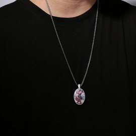 PDTJMTG 925 Sterling Silver St Michael/St Christopher Necklace for Men Sterling Silver Oval Medal Saint Michael Christopher Necklace (St Christopher A)