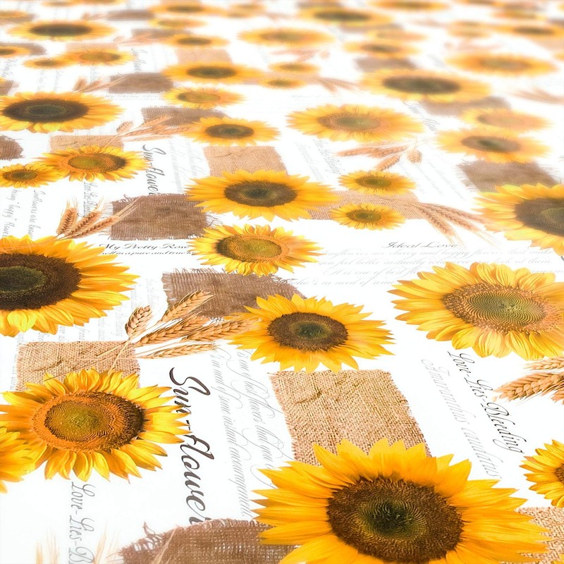 ANRO Oilcloth Tablecloth with Sunflowers and Summer Wheat Pattern in