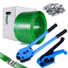 Banding Strapping Kit, Pallet Strapping Kit, Packaging Banding Tool with 5/8" Width, 1000' Length Polyester Strapping Coil Roll and Dispenser Box – Heavy Duty Certified 1200 lbs Break