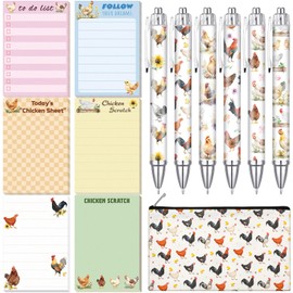 Sayglossy 13 Pcs Chicken Gifts Chicken Stationery Gifts Set Include 6 Pads Funny Chicken Sticky Notepad 6 Chickens Ballpoint Pens and 1 Pencil Case Pouch for Chicken Lover Gifts Office Accessories