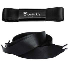 Booyckiy Flat Colorful Satin Ribbon Shoelaces 3/4" Wide Shoe Laces for Women Girls, Black 31inch(80cm)