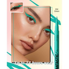 Green Matte Liquid Eyeliner Pencil, Colorful High Pigmented Waterline Eye liner Waterproof Pen, Bright Colored Smudgeproof Long Lasting Eyeliner Pen Christmas Party Festival Makeup Gift for Women-03