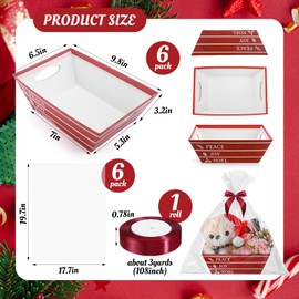 Cinnvoice 6 Pack Christmas Baskets for Gifts Empty Christmas Baskets with Bags Bows Ribbons Bulk DIY Gift Basket Box Trays with Handles for Xmas Holiday Birthday Party Favors(Christmas greetings)