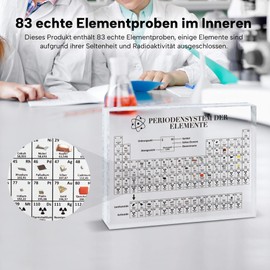 BIROYAL Periodic Table with Real Elements Inside, Acrylic Periodic Table (16 x 12 x 2.7 cm) with 83 Elements, Samples Periodic Table Display Gift for Teachers Students Students Children Decoration