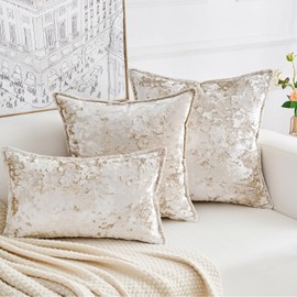 Yonous Premium Series, Crushed Velvet Cushion Covers, Luxury Thick Throw Pillow for Home Decor, Cream White, 20x20 Inch / 50 x 50 cm