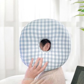 LALAFINA Piercing Ear Pillow with an Hole, Washable and Adjustable Ear Guard Donut Pillow Face Down Desk Cushion Fabric Office Cushion Wedge Shape