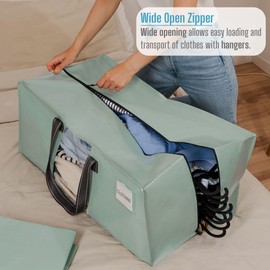 VENO 4 Pack Heavy Duty Moving Bags, Christmas Storage Bins with Lids, Transparent Window Design, Alternative to Moving Boxes, Storage Bags for Clothes, Blankets, Comforters (Shiny Light Green, 4 Pack)