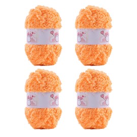 ACESOME 4 x 50 g Plush Yarn, Knitting Yarn with Fringes, Artificial Fur Yarn, Fluffy Fringe Yarn, Super Soft Chunky Yarn, Fluffy Yarn for Crochet, Knitting, Microfibre Yarn (Orange Colour)