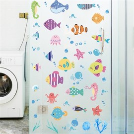 HOTIYOK Fish Wall Sticker, Sea Fish, Doodle Fish, Wall Sticker, Wallpaper, Sticker, Stylish, Children's Room, Swimming Pool, Mother and Child Room, Wall Decoration, Small Sticker, Bath, Toilet Wall