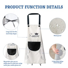 Set of 2 Aprons, Pair of Aprons King and Queen Waterproof Aprons Cooking Apron Men Women Black Cream White Apron with Pockets Apron for Gift Home Baking Christmas Birthday Valentine's Day, black /