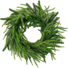 Christmas Norfolk Pine Wreath,20 Inch Artificial Green Wreath Greenery Realistic Wreath for Front Door Holiday Thanksgiving Fall Winter Decor