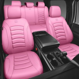 CAR PASS 3D Foam PU Leather Car Seat Covers, Universal Seat Covers Full Sets for Trucks SUV Sedan Automotive Seat Covers Armrest Airbag Compatible Waterproof Comfortable Faux Nappa Leather All Pink