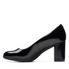 Clarks Women's Bayla Skip Pump, Black Patent Synthetic, 9