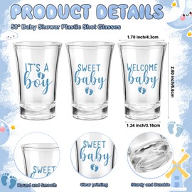 Pickmesh 50 Sets Baby Shower Favors Boy Girl Theme Party Gift Include Short Glasses Acrylic Clear Shot Glasses Thank You Tag Organza Bag Twine for Baby Shower Tea Party Gender Reveal (Boy)
