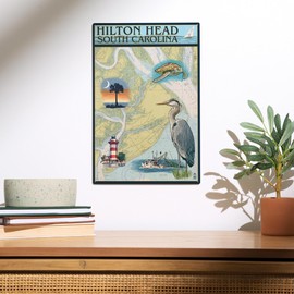 Lantern Press 10x15 Inch Wood Sign, Ready to Hang Wall Decor, Hilton Head, South Carolina, Nautical Chart
