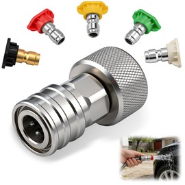 Garden Hose to Mini Power Washer Adapter, 3/4" GHT to 1/4" Quick Connect, Convert Water Hose to Power Washer Connector, Garden Pressure Washer Attachment(Connector +5 Nozzle Set)
