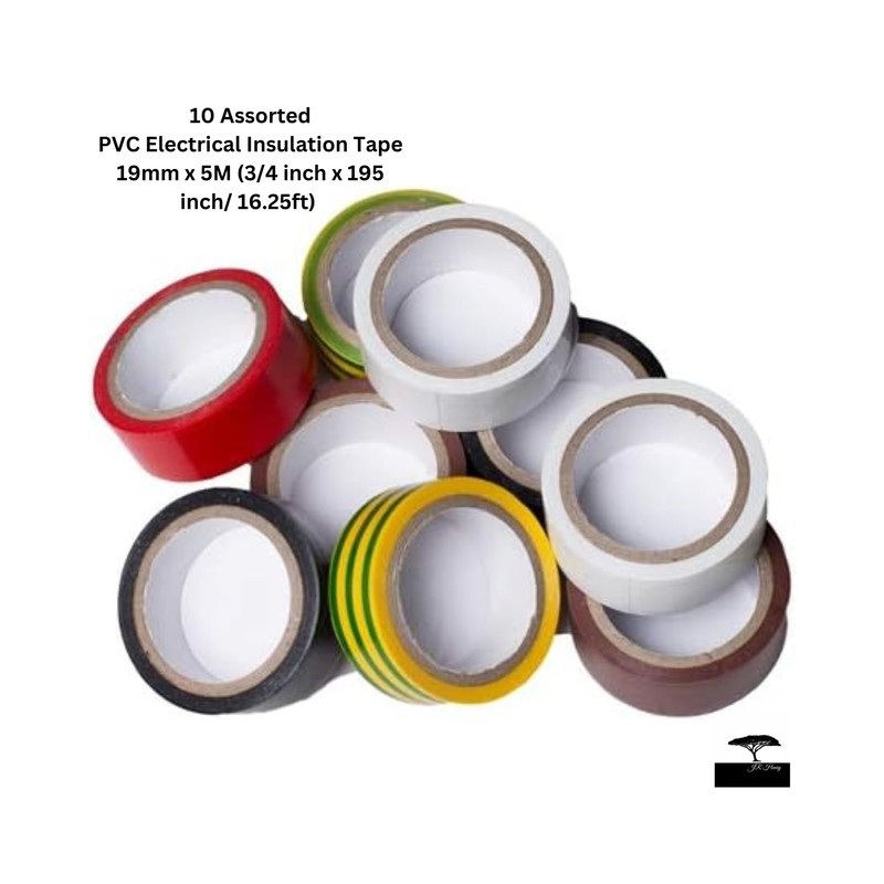 PVC tape 5m x 19mm sleeve 10 x assorted colours