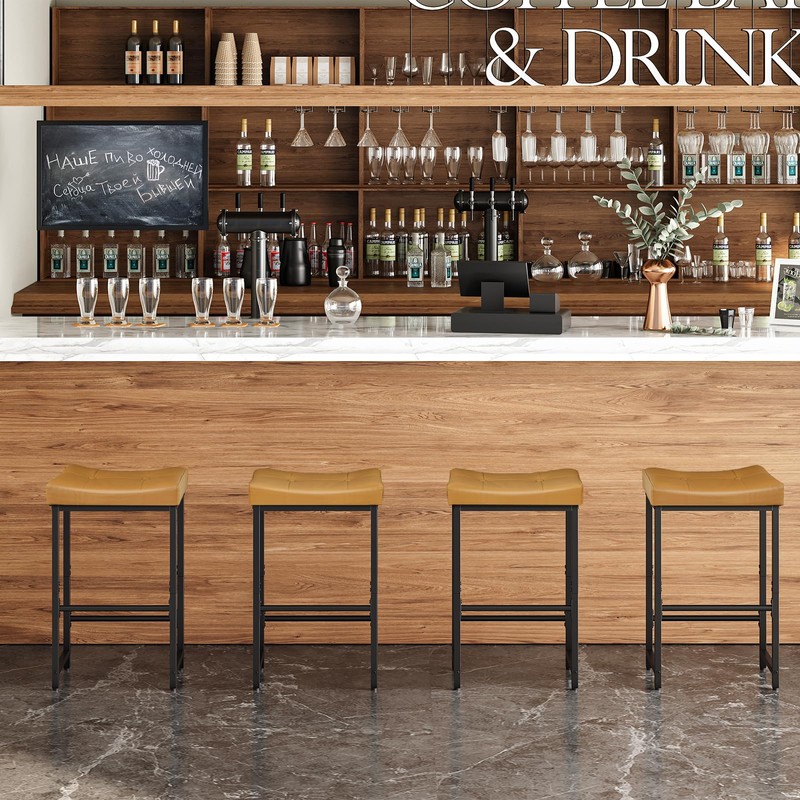 HOOBRO Bar Stools,25.4" Saddle Stools with PU Upholstery, Counter Height