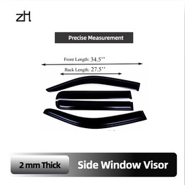 Fits Nissan Frontier Crew Cab 2005-2021 Acrylic Safe Smoke Window Visor Set - Sun, Rain, and Vent Protection, 4-Pieces Tape-On Window Deflector Guard Kit, 2mm Thick