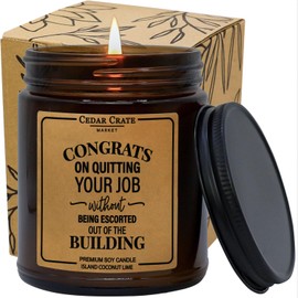 Funny Retirement Gift | Congrats on Quitting Your Job Without Being Escorted Out | Scented Candles for Women Farewell Gift for Her Best Friend, Leaving BFF, Coworker, Boss - Island Coconut Lime