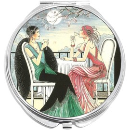 NewCharms Elegant Evening Tea Compact with Mirrors - Perfect Pocket and Purse Size Folding Mirror for Applying Make Up Anywhere