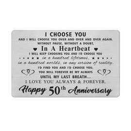 50th Year Anniversary Card Gifts for Him Husband, Happy, 50 Wedding Anniversary Cards Gifts for Men, Engraved Metal Wallet Insert