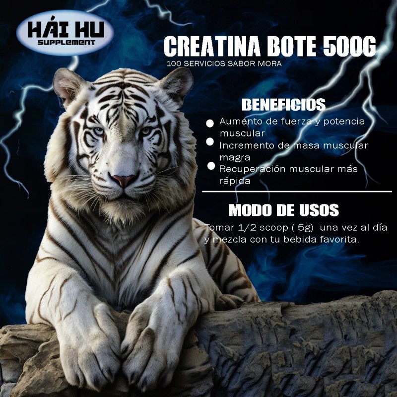 Creatina Monohidratada En Polvo 500g Hái Hu Varios Sabores Mora