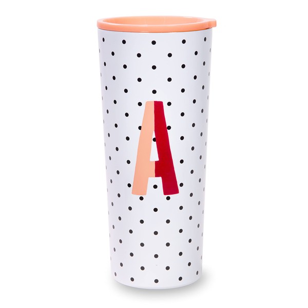 Kate Spade New York Insulated Stainless Steel Initial Tumbler, 24 Ounce Double Wall Travel Cup with Lid, A (Pink)